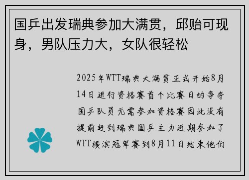 国乒出发瑞典参加大满贯，邱贻可现身，男队压力大，女队很轻松