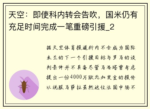 天空：即使科内转会告吹，国米仍有充足时间完成一笔重磅引援_2